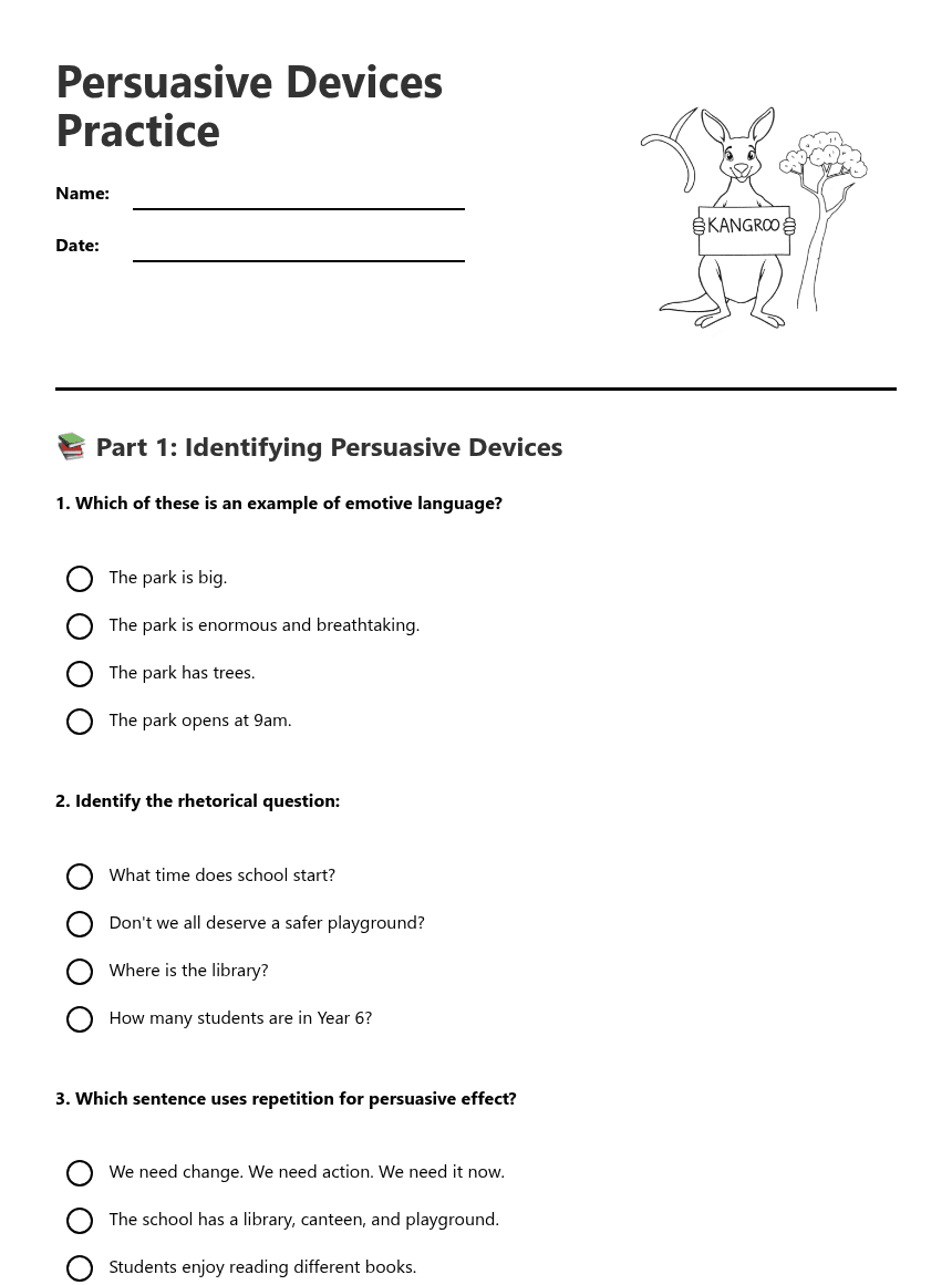 Persuasive Devices Practice worksheet preview