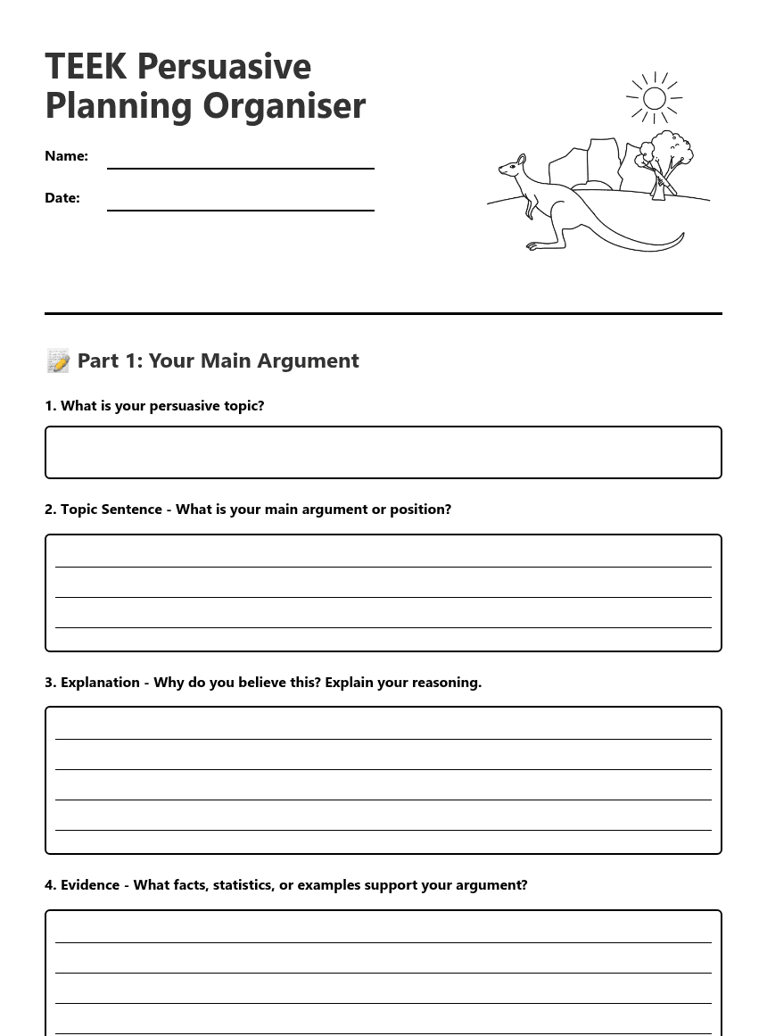 TEEK Persuasive Planning Organiser worksheet preview