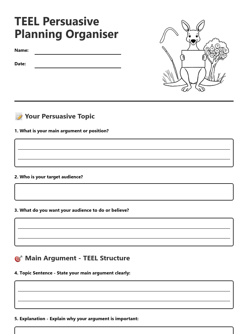 TEEL Persuasive Planning Organiser worksheet preview