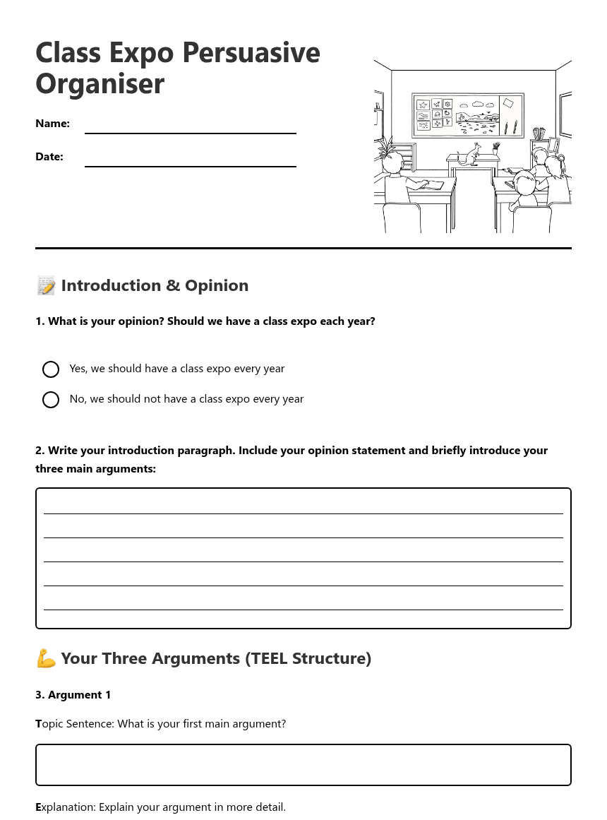 Class Expo Persuasive Organiser worksheet preview