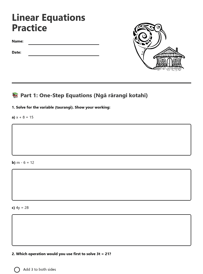Linear Equations Practice worksheet preview