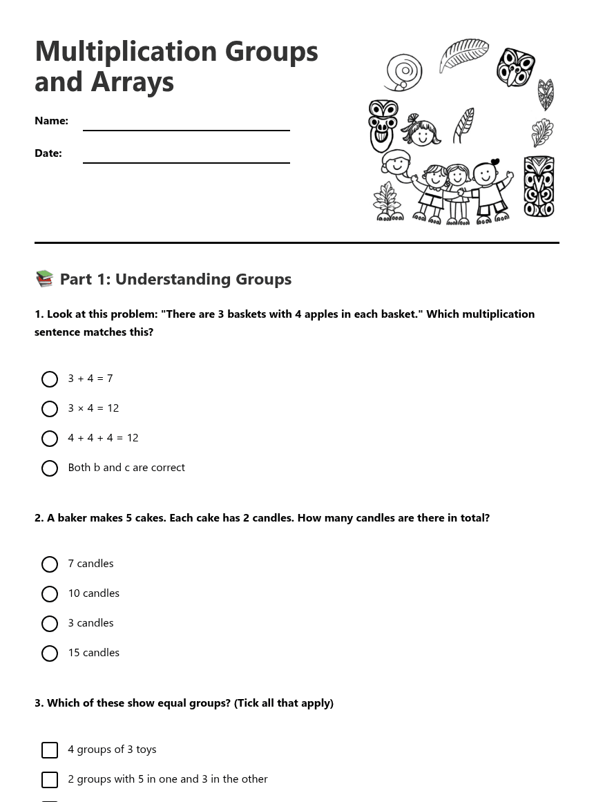 Multiplication Groups and Arrays worksheet preview