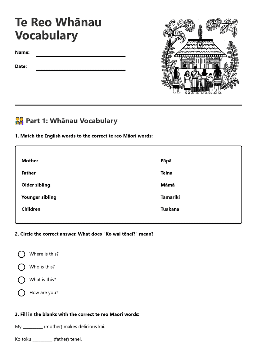 Te Reo Whānau Vocabulary