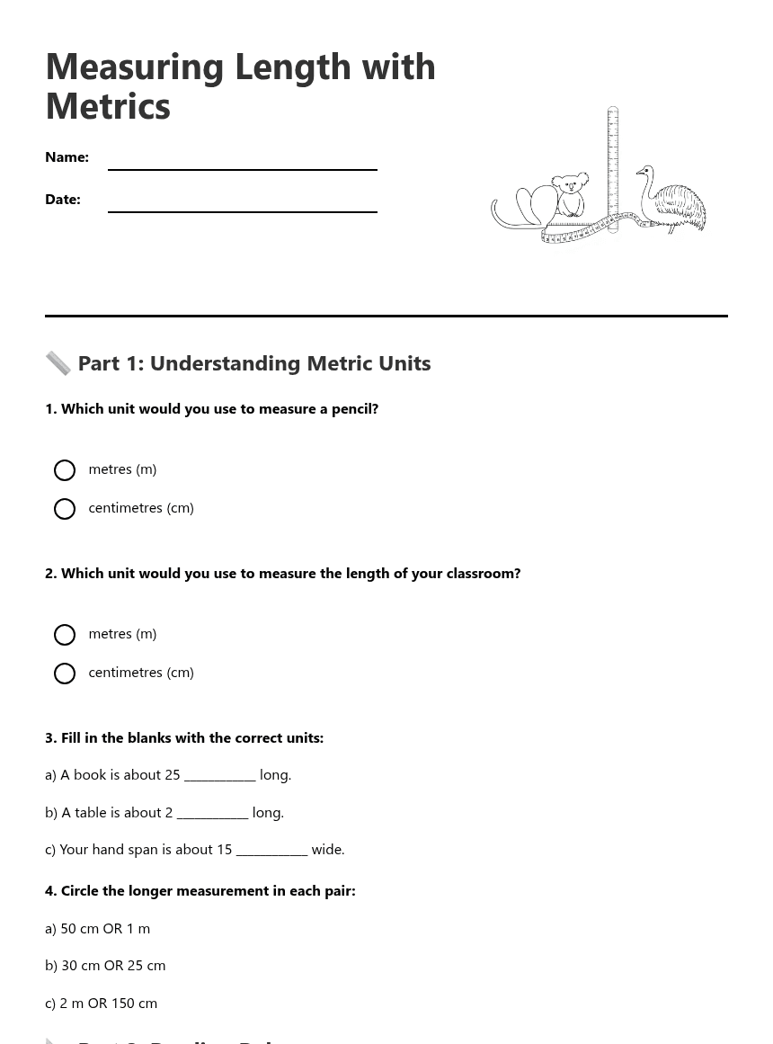 Measuring Length with Metrics worksheet preview