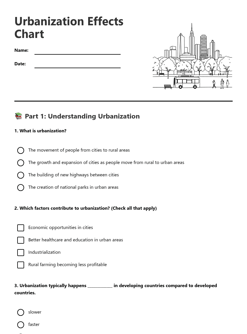 Urbanization Effects Chart worksheet preview