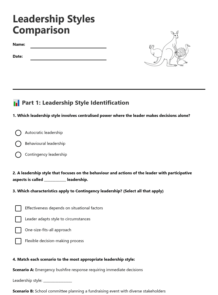 Leadership Styles Comparison worksheet preview