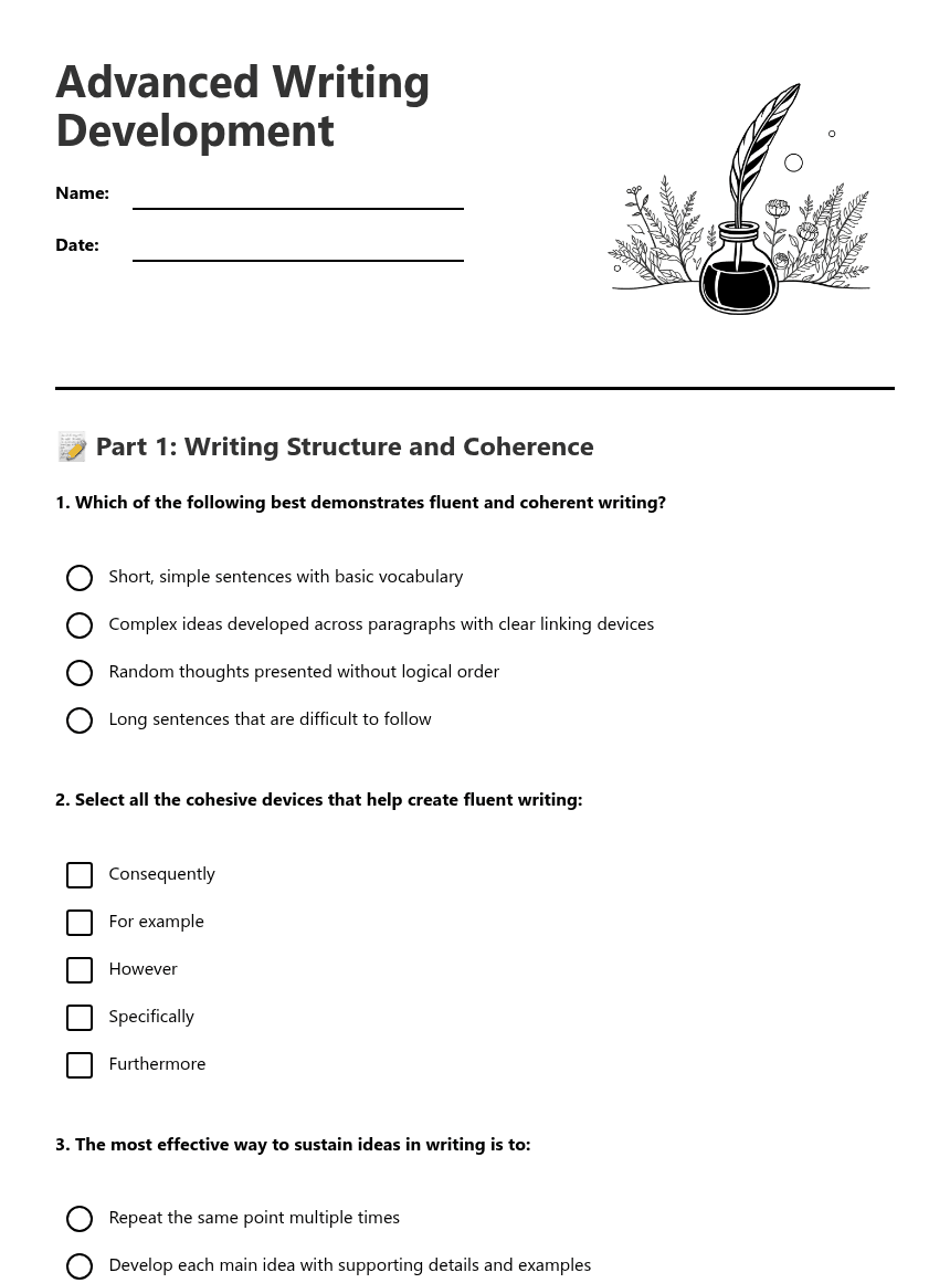 Advanced Writing Development worksheet preview