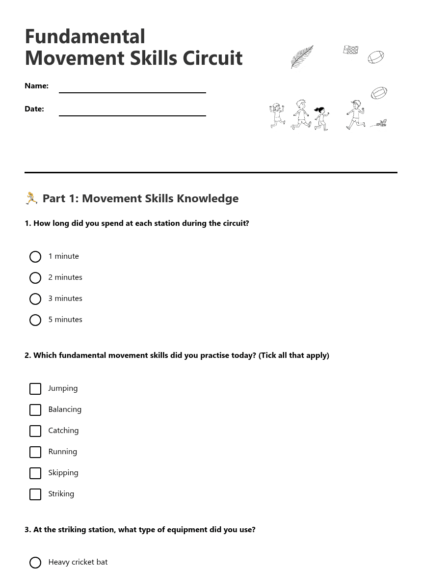 Fundamental Movement Skills Circuit worksheet preview