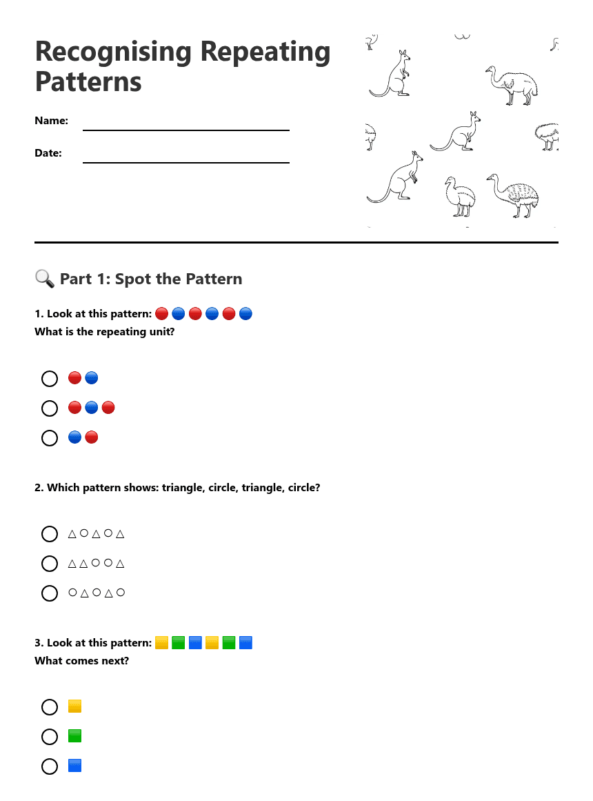 Recognising Repeating Patterns worksheet preview