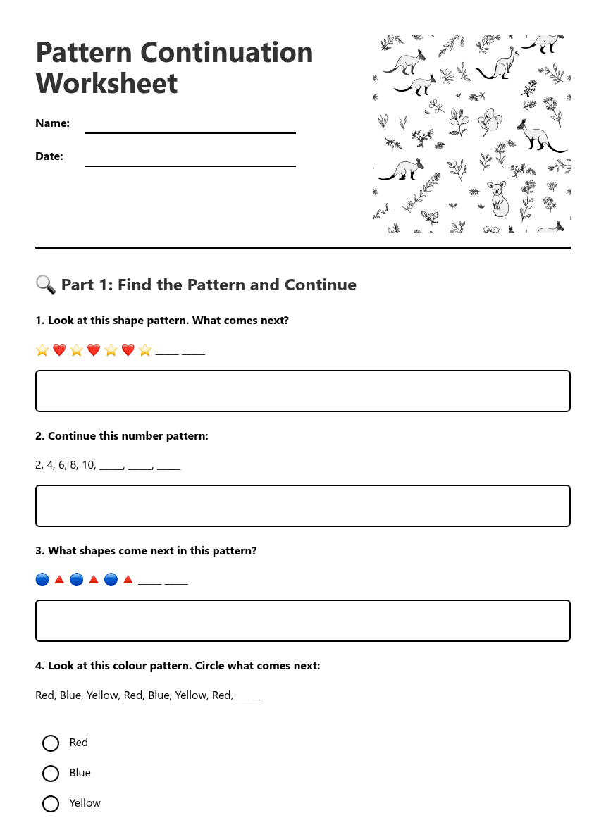 Pattern Continuation Worksheet worksheet preview