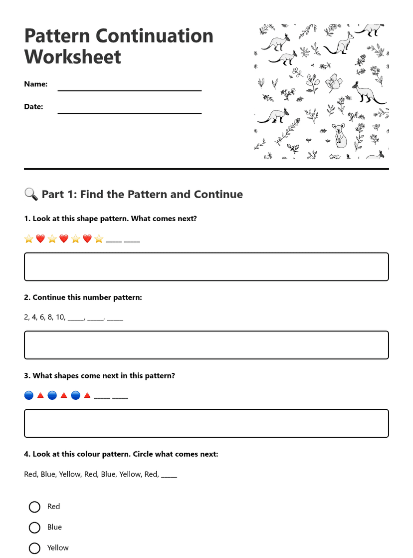 Pattern Continuation Worksheet