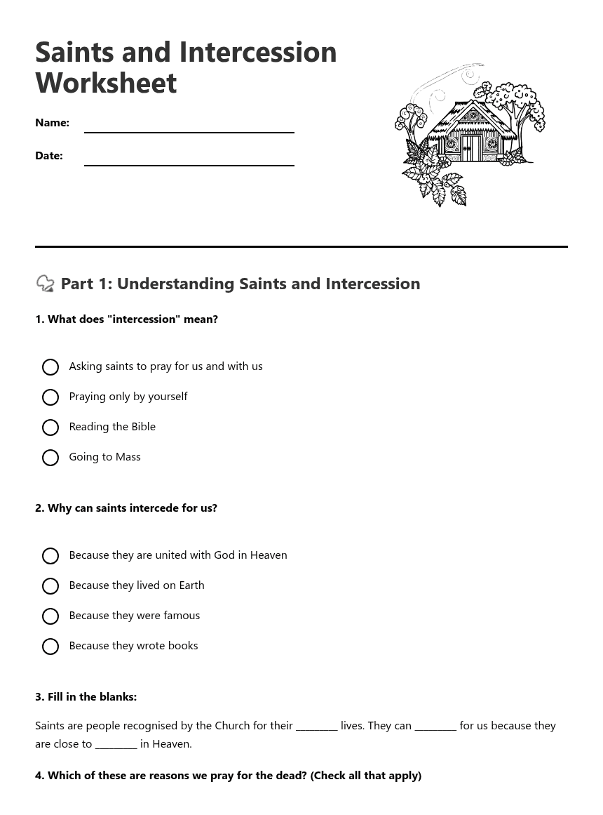 Saints and Intercession Worksheet worksheet preview