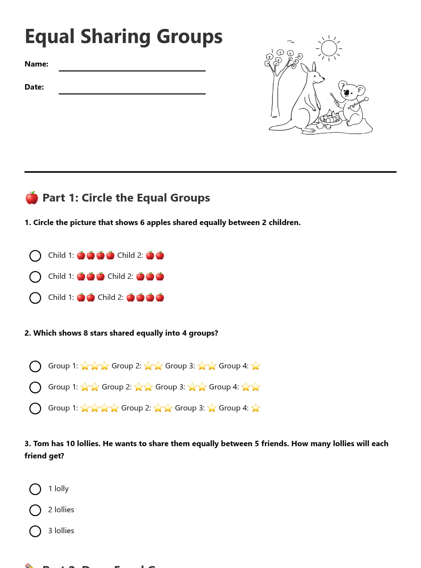 Equal Sharing Groups worksheet preview