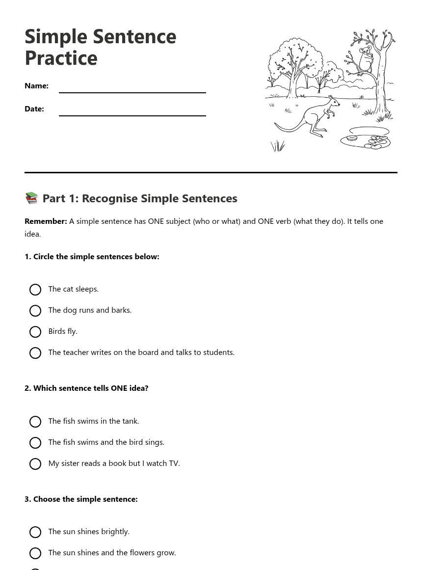 Simple Sentence Practice worksheet preview