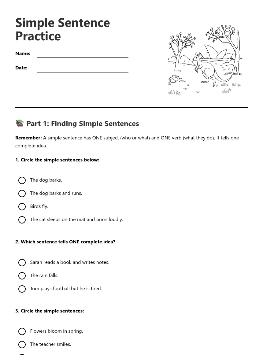 Simple Sentence Practice worksheet preview