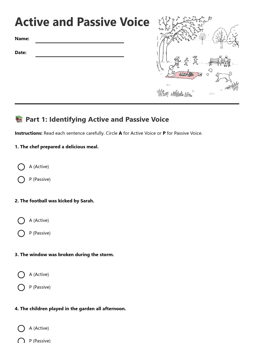 Active and Passive Voice worksheet preview