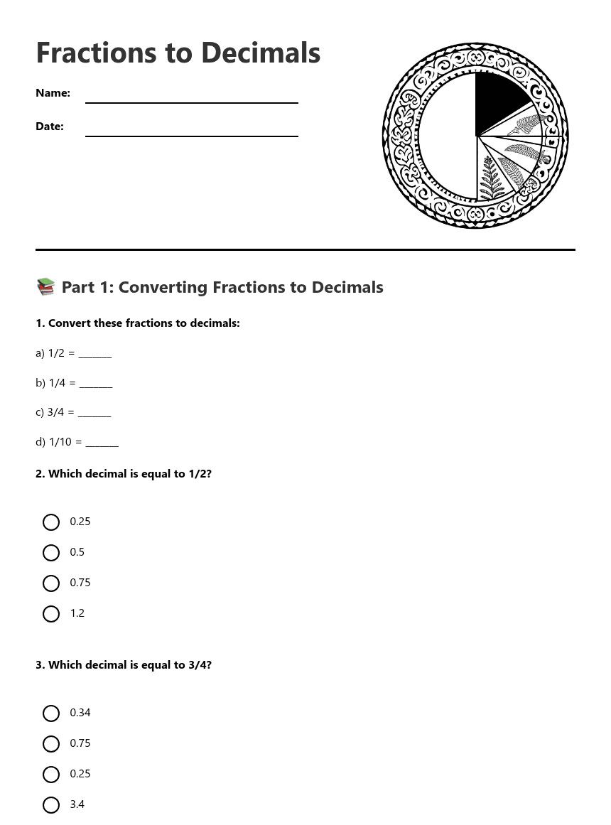 Fractions to Decimals worksheet preview