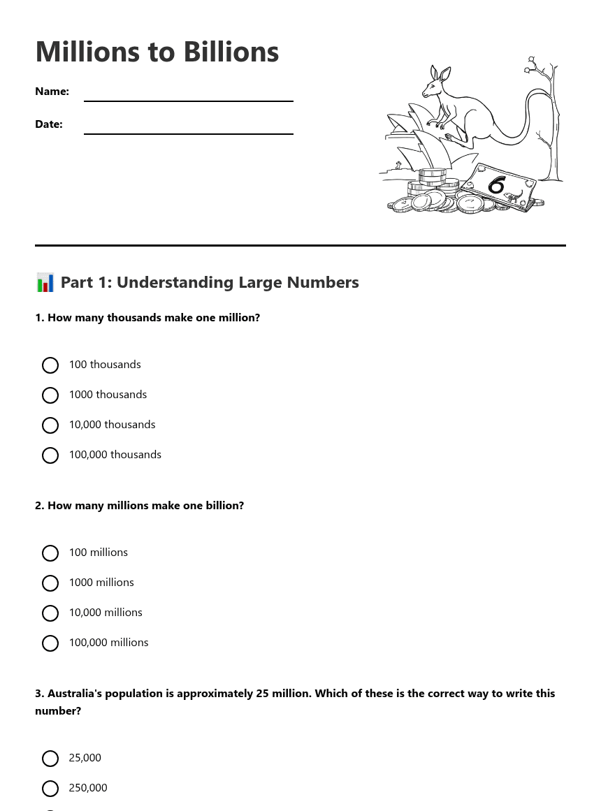Millions to Billions worksheet preview
