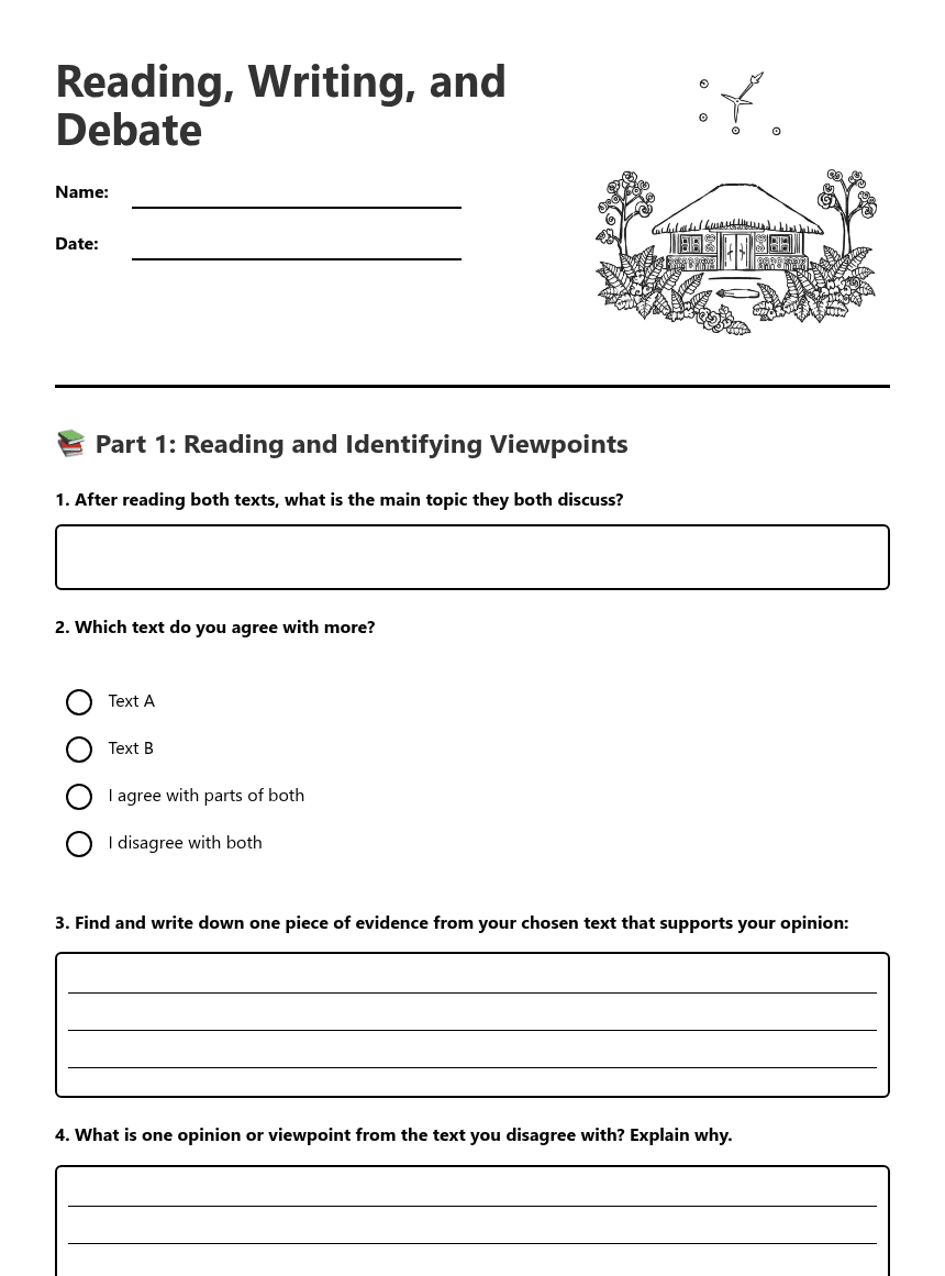 Reading, Writing, and Debate worksheet preview