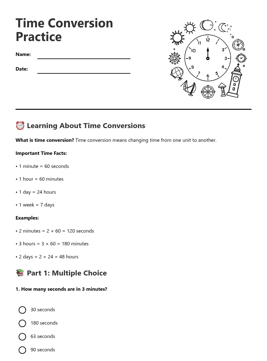 Time Conversion Practice worksheet preview