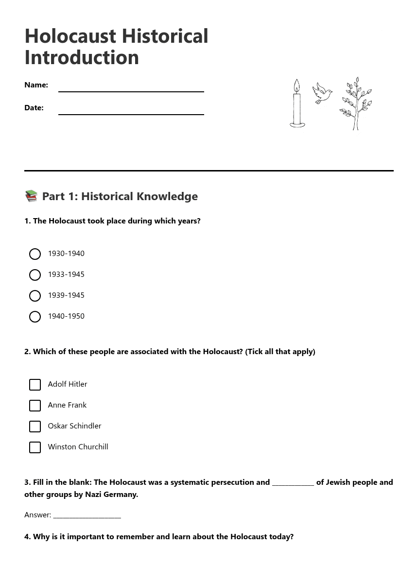 Holocaust Historical Introduction worksheet preview