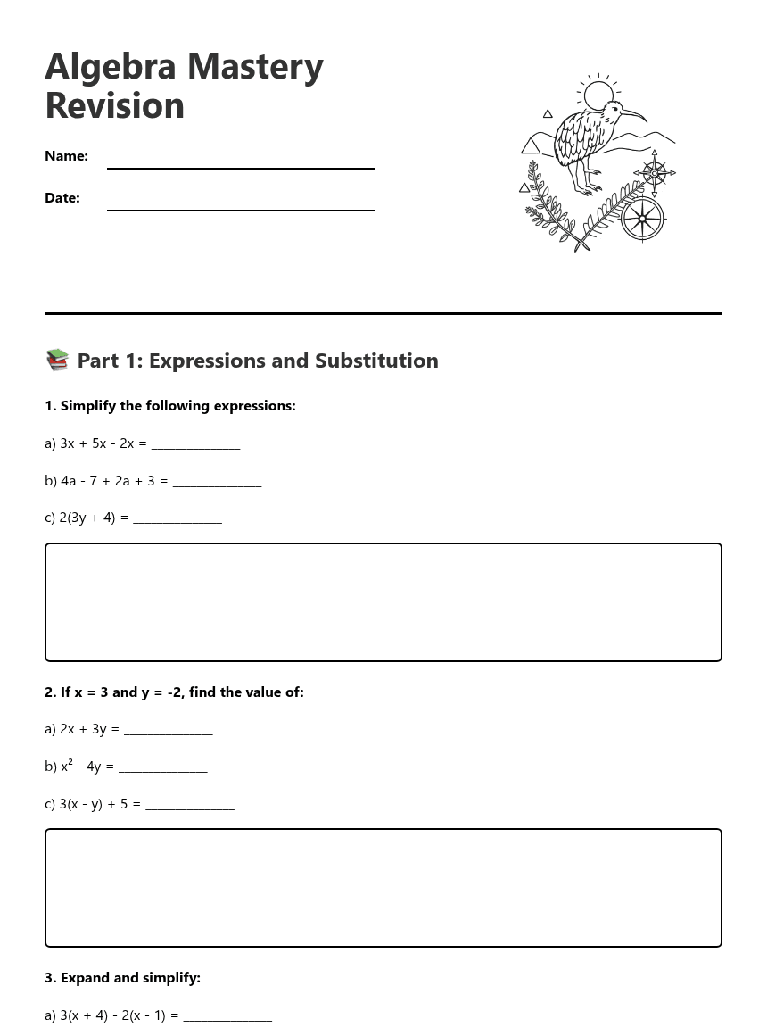 Algebra Mastery Revision worksheet preview