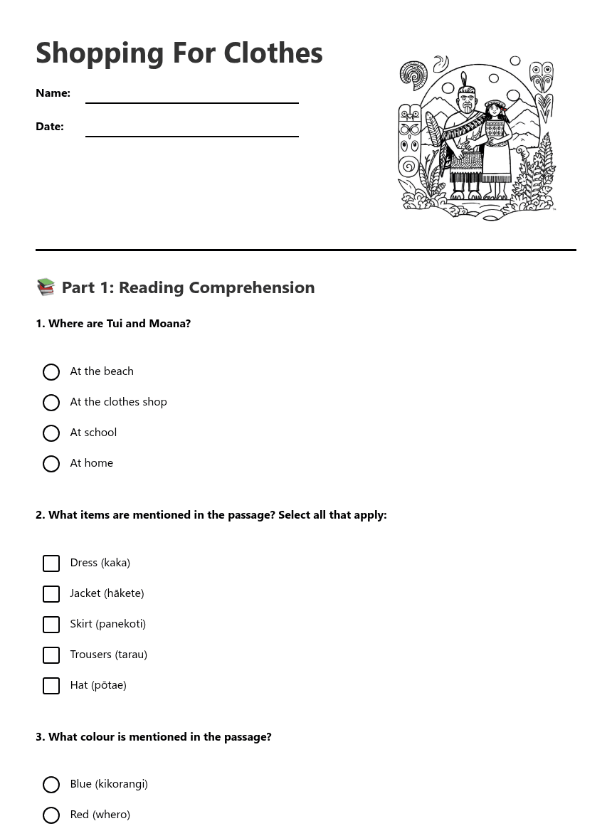 Shopping For Clothes worksheet preview