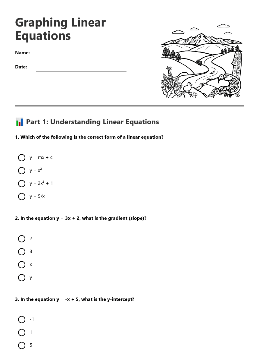 Graphing Linear Equations worksheet preview