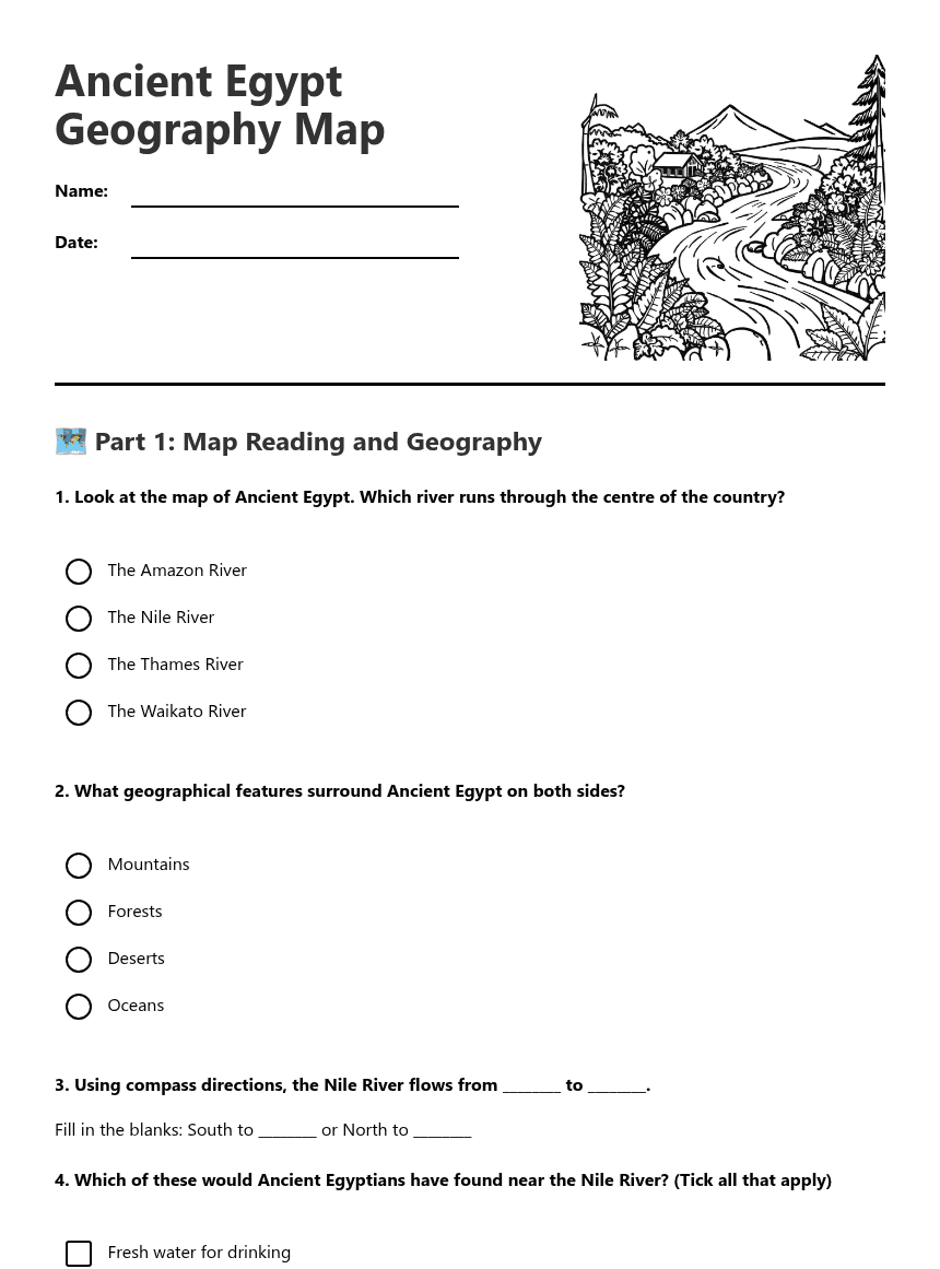 Ancient Egypt Geography Map worksheet preview