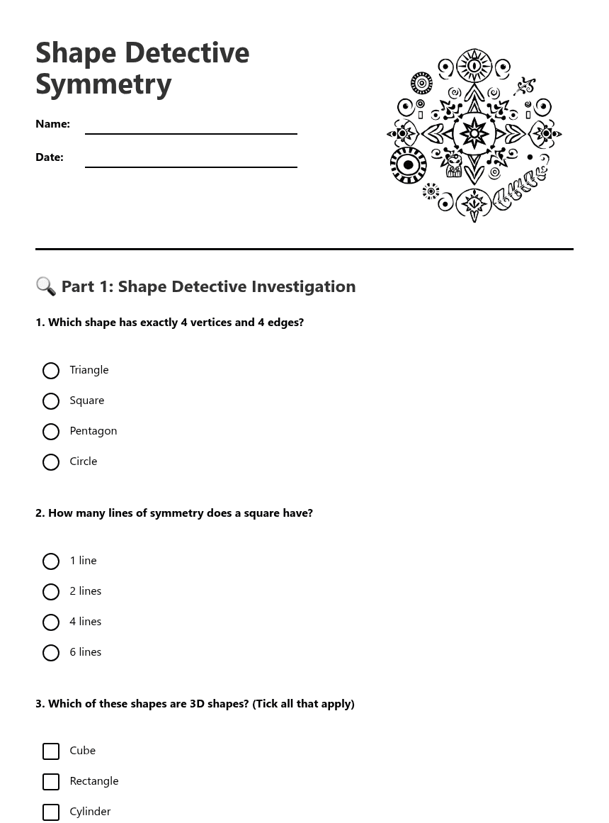 Shape Detective Symmetry worksheet preview