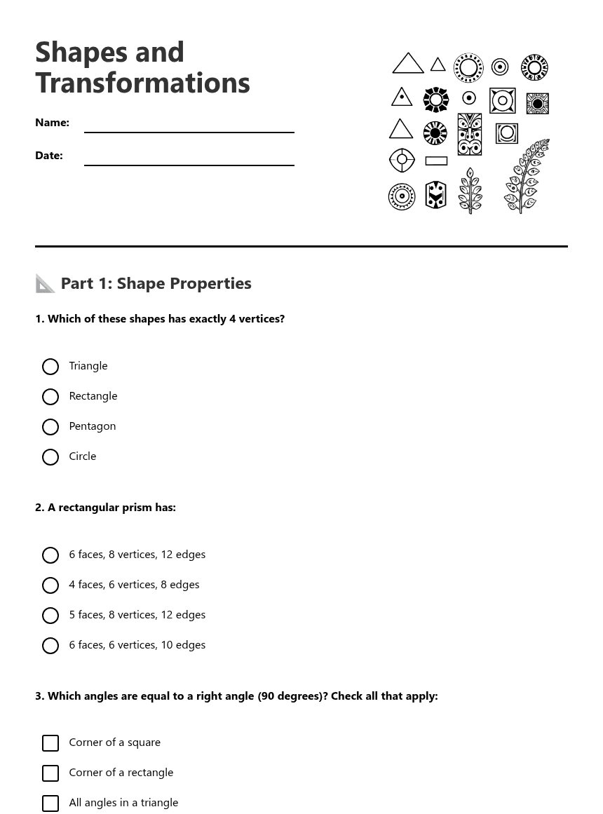Shapes and Transformations worksheet preview