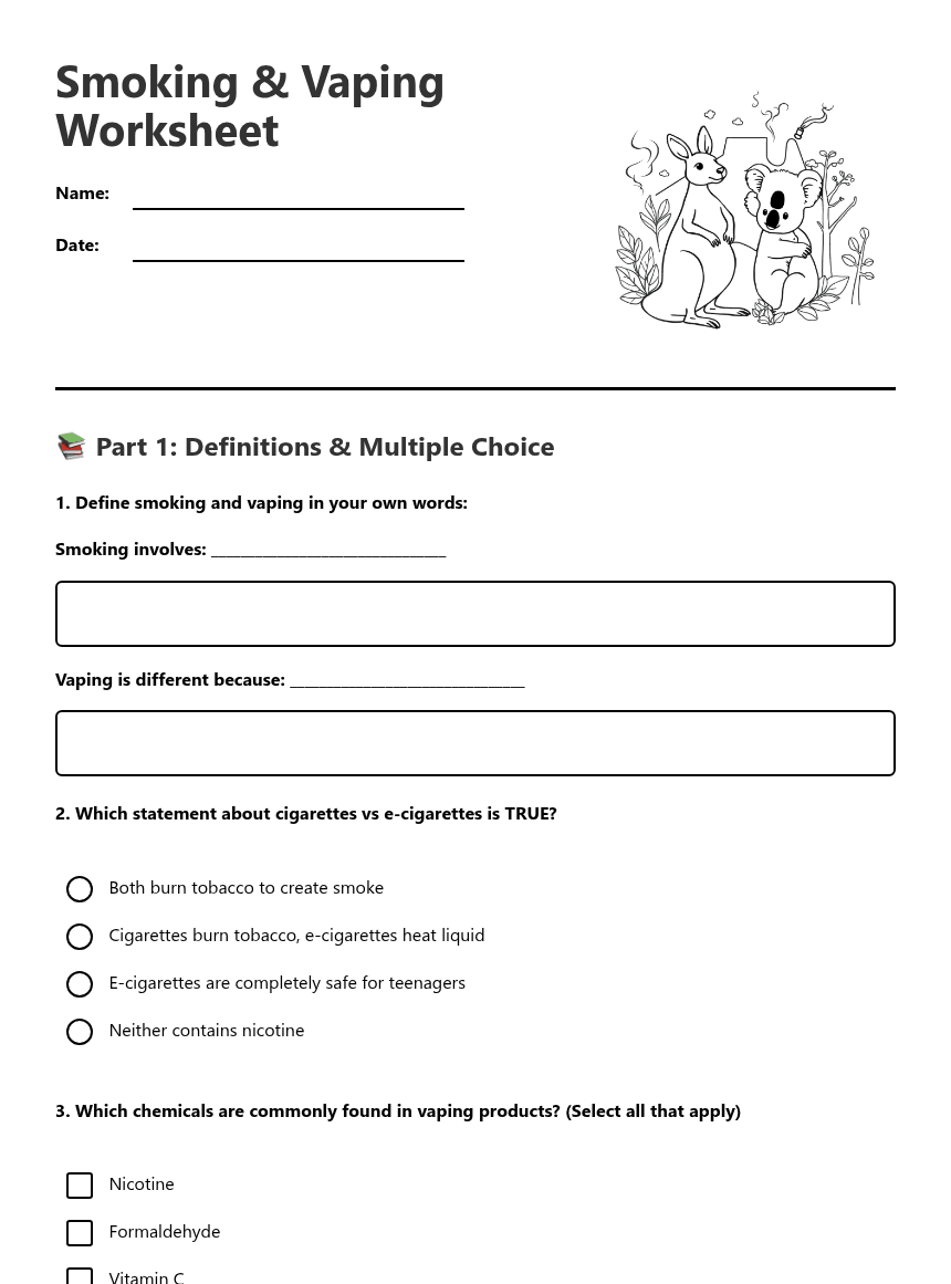 Smoking & Vaping Worksheet worksheet preview