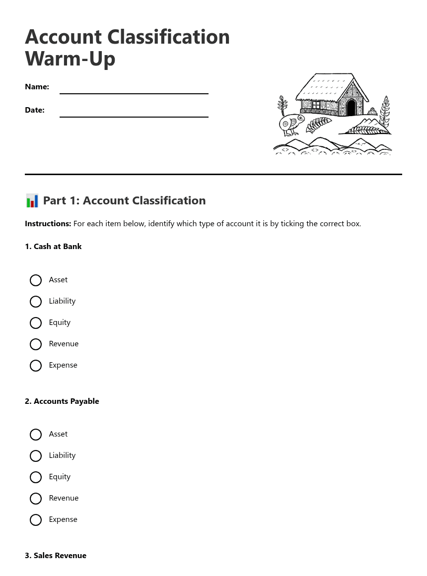 Account Classification Warm-Up worksheet preview