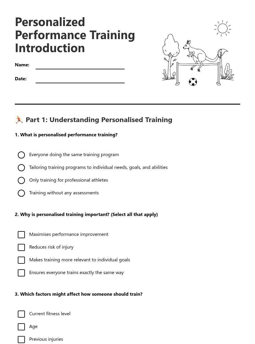 Personalized Performance Training Introduction worksheet preview