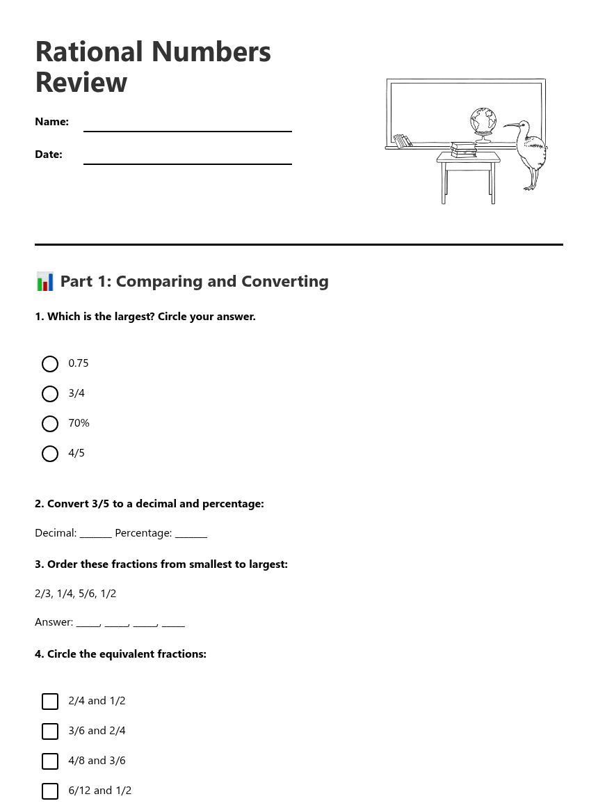 Rational Numbers Review worksheet preview