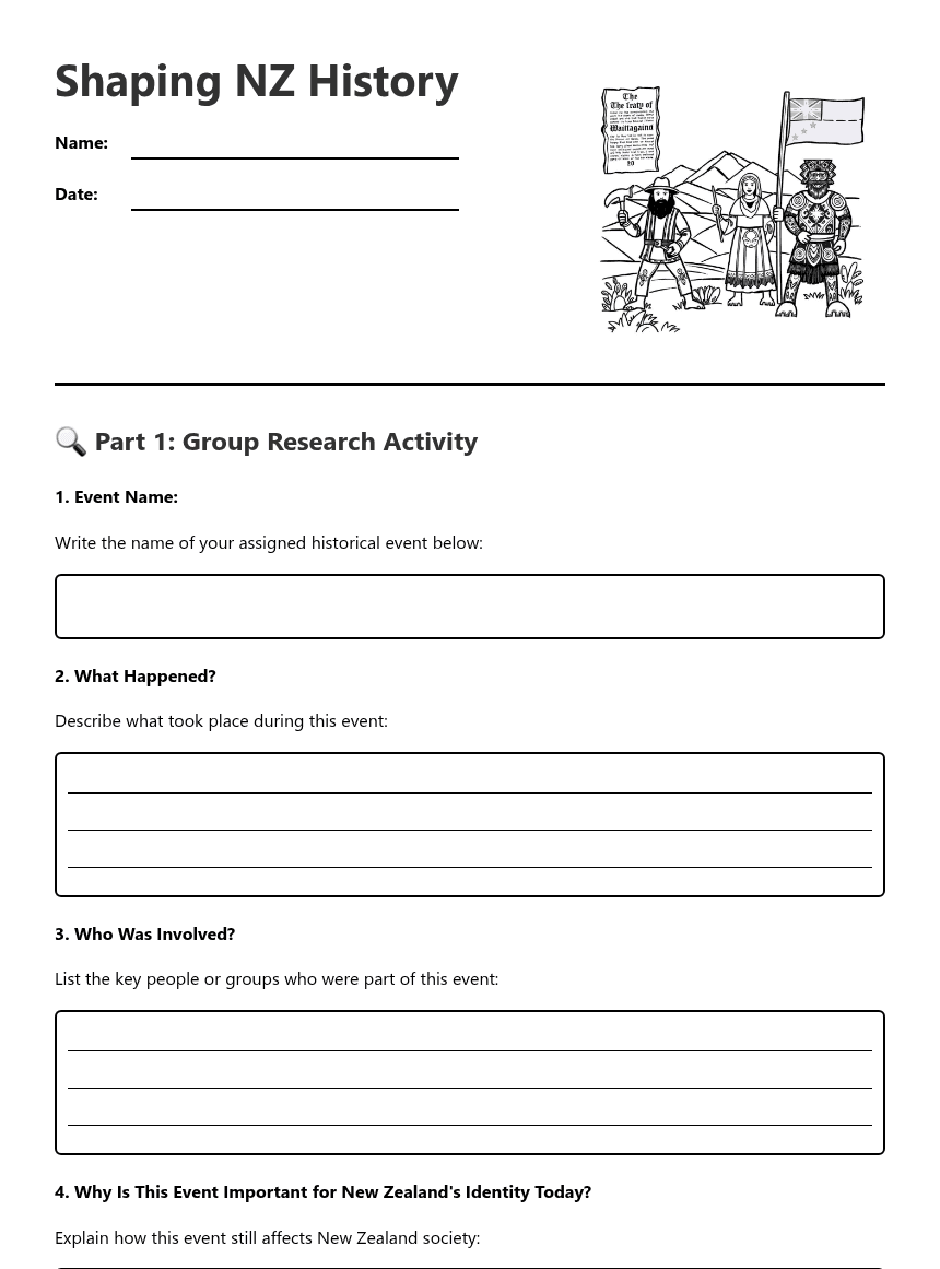 Shaping NZ History worksheet preview
