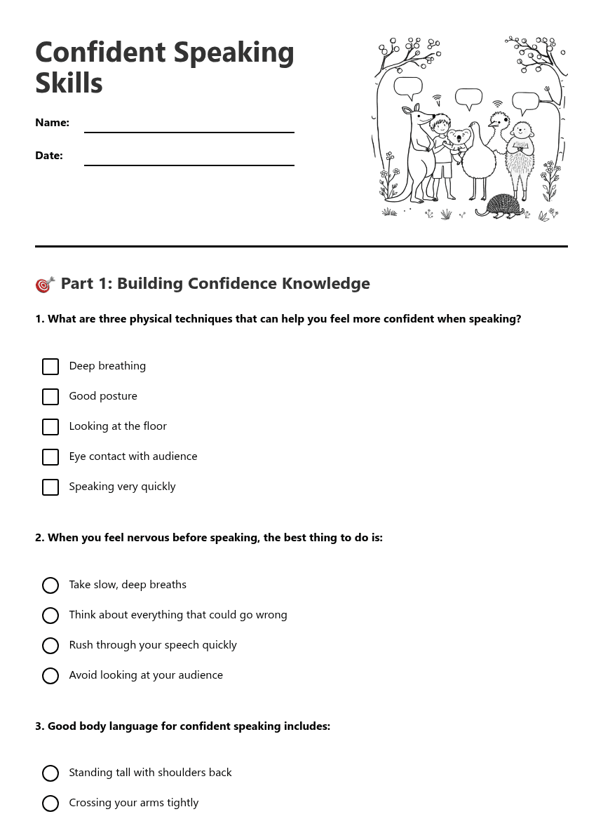 Confident Speaking Skills worksheet preview
