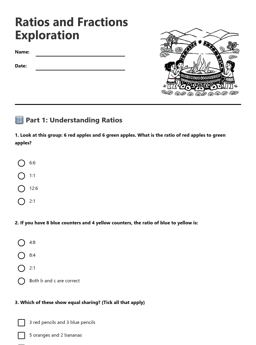 Ratios and Fractions Exploration worksheet preview