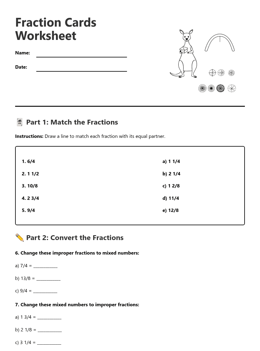 Fraction Cards Worksheet worksheet preview