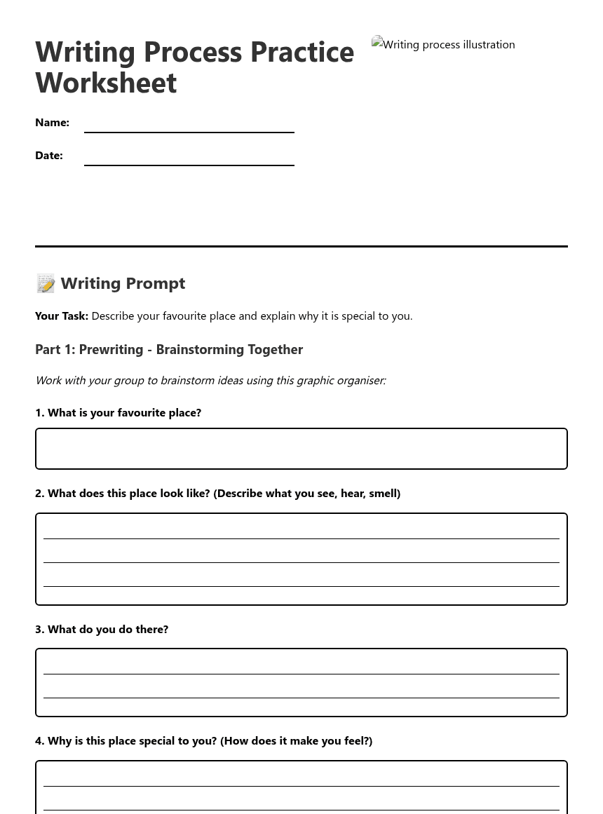Writing Process Practice Worksheet worksheet preview