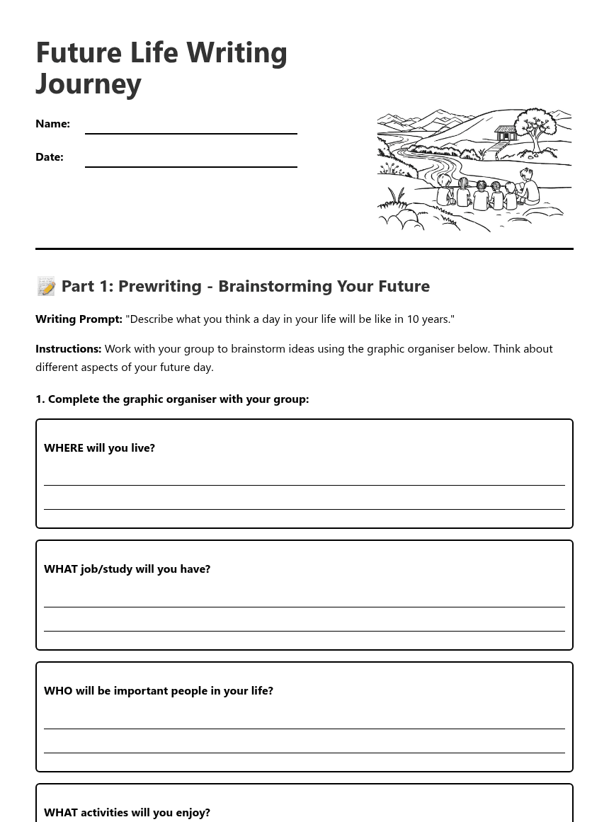 Future Life Writing Journey worksheet preview