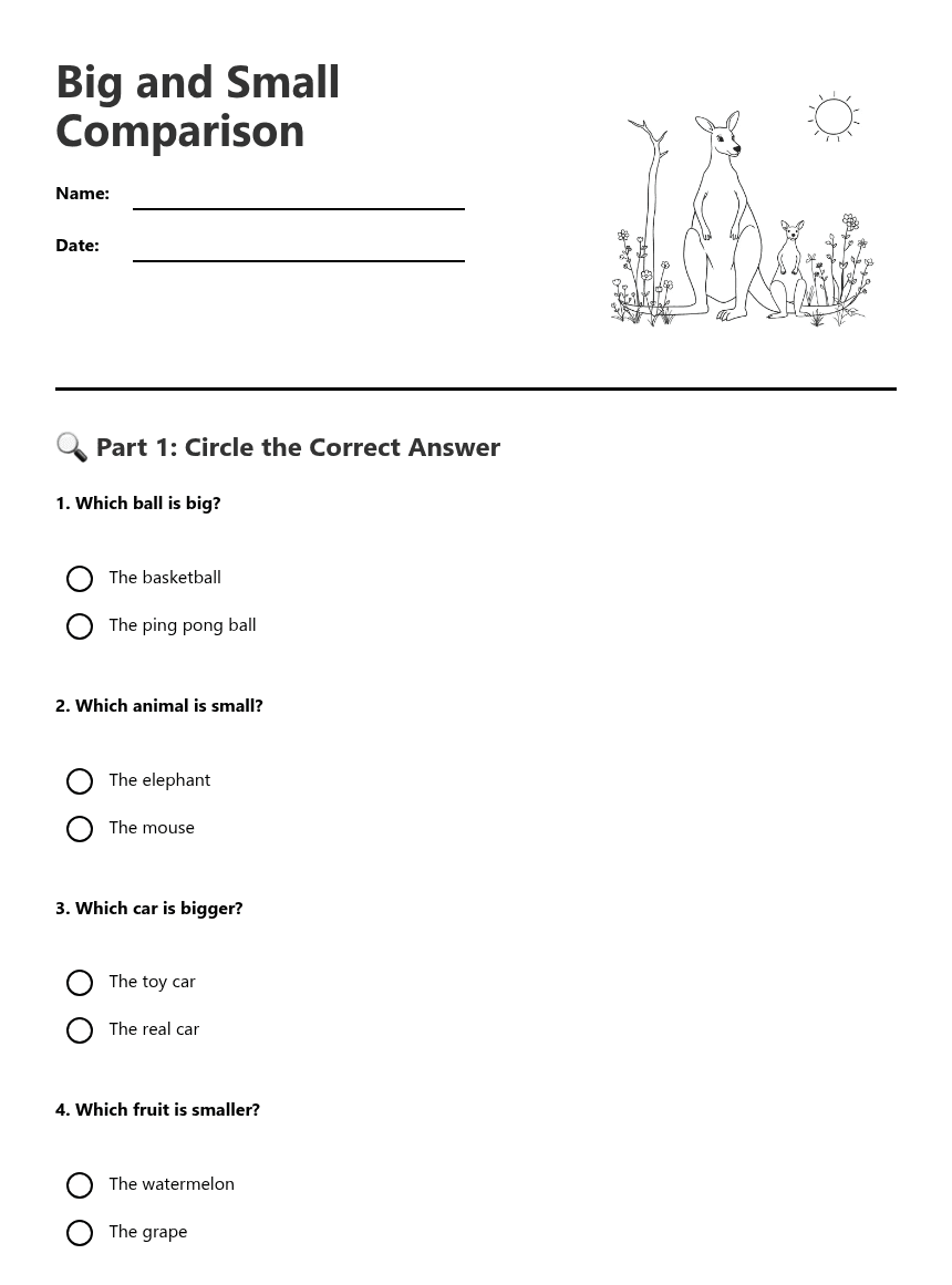 Big and Small Comparison worksheet preview