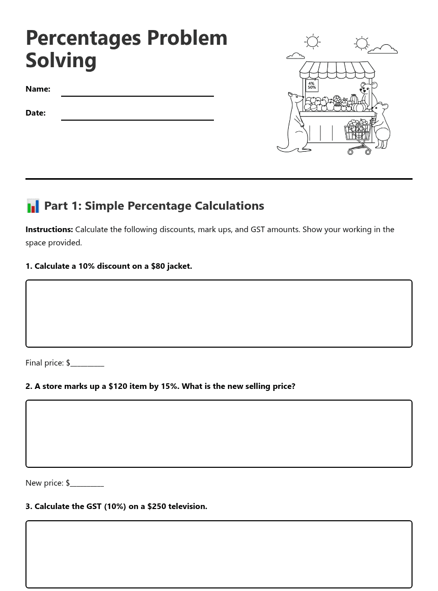 Percentages Problem Solving worksheet preview