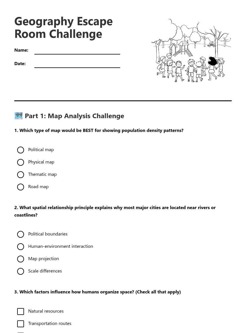 Geography Escape Room Challenge worksheet preview