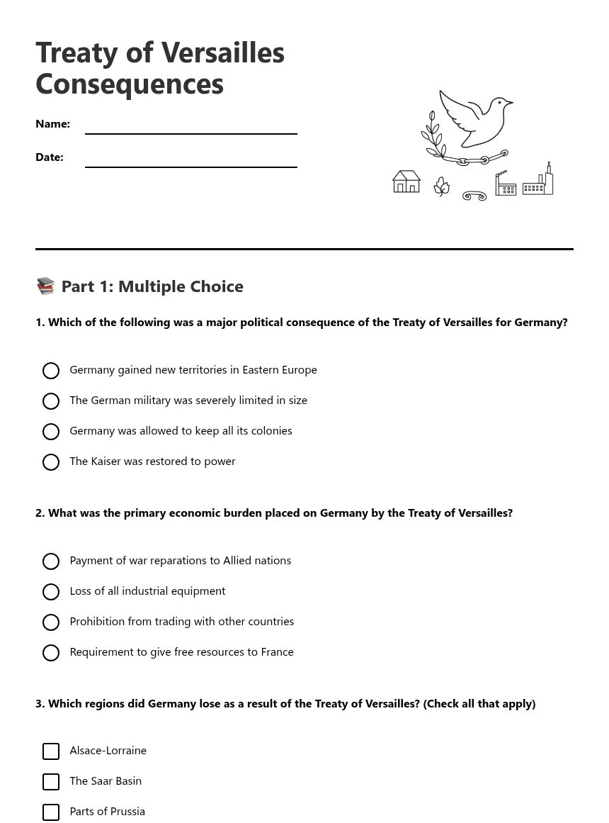 Treaty of Versailles Consequences worksheet preview