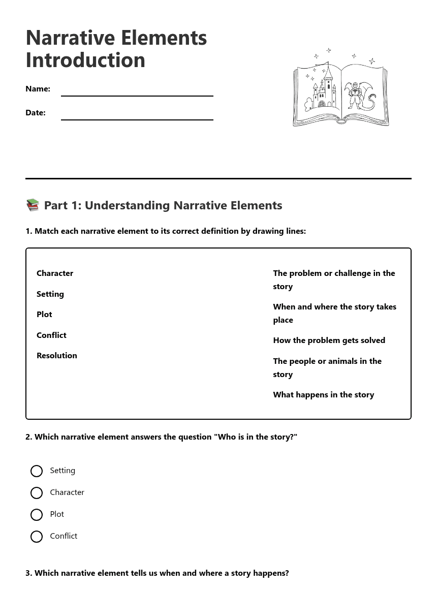 Narrative Elements Introduction worksheet preview