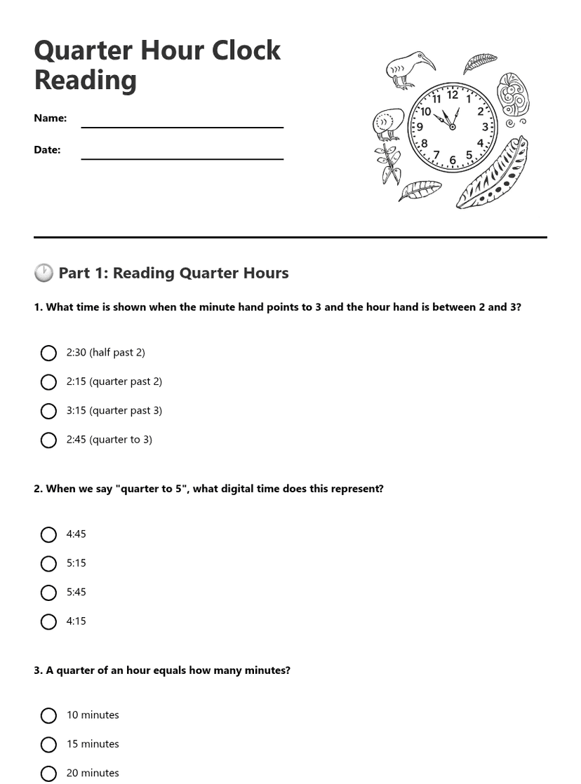 Quarter Hour Clock Reading