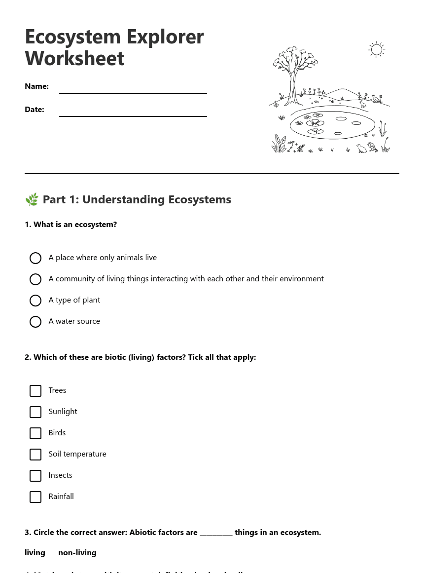 Ecosystem Explorer Worksheet worksheet preview