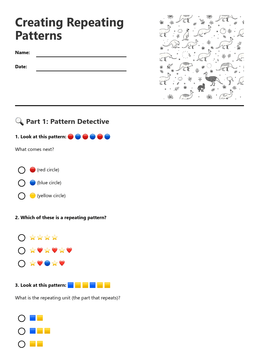 Creating Repeating Patterns worksheet preview