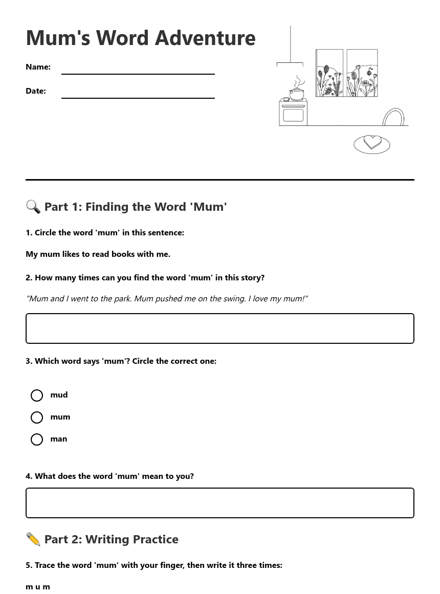 Mum's Word Adventure worksheet preview